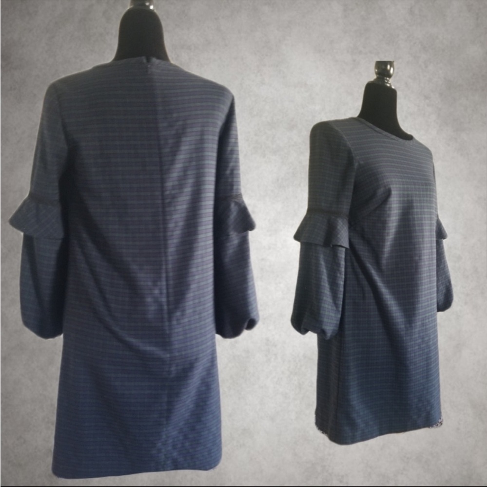 Loft Tartan Shift Dress Balloon Bell Sleeve - Picture 4 of 16